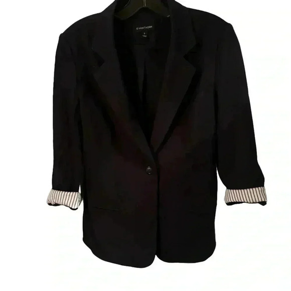 41 Hawthorn Women's Blazer Dark Navy Single Button Size M Jacket. Stripe Cuffs - Picture 1 of 9